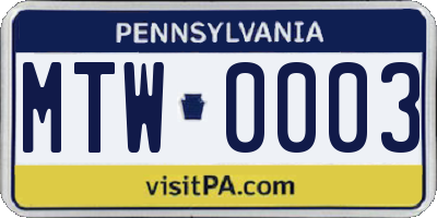 PA license plate MTW0003