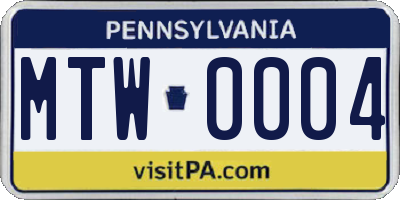 PA license plate MTW0004