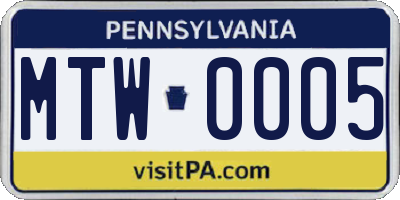 PA license plate MTW0005