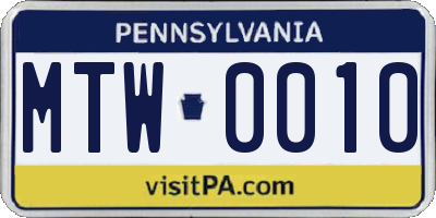 PA license plate MTW0010