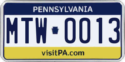 PA license plate MTW0013