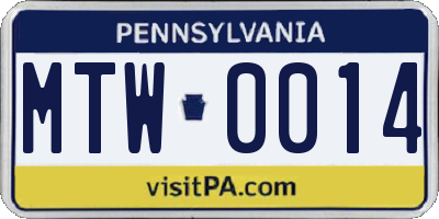PA license plate MTW0014