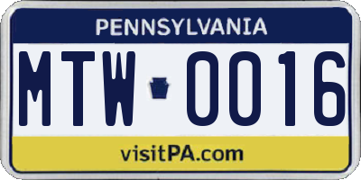 PA license plate MTW0016