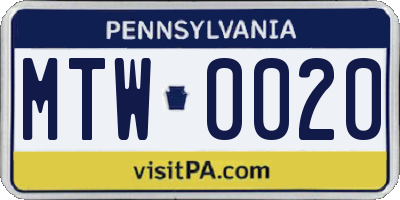 PA license plate MTW0020