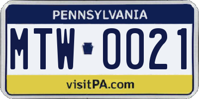 PA license plate MTW0021