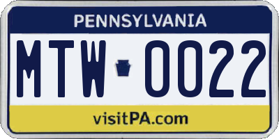 PA license plate MTW0022