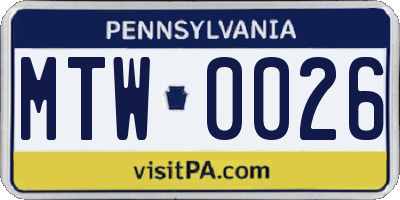 PA license plate MTW0026