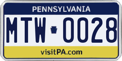PA license plate MTW0028