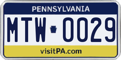 PA license plate MTW0029