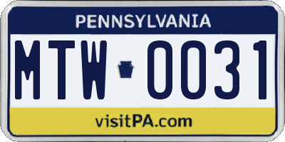 PA license plate MTW0031