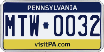 PA license plate MTW0032