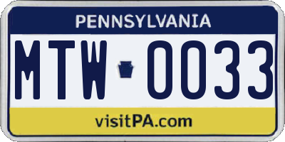 PA license plate MTW0033