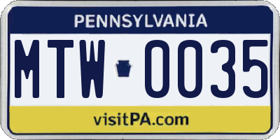 PA license plate MTW0035