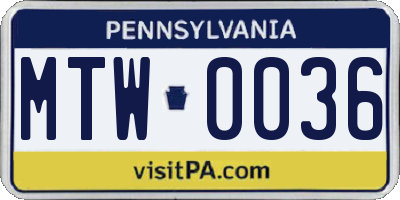 PA license plate MTW0036
