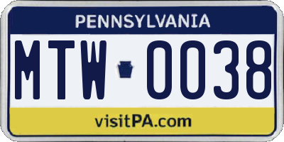 PA license plate MTW0038