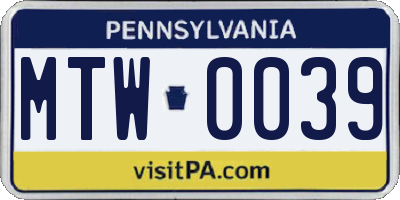 PA license plate MTW0039