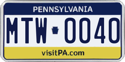 PA license plate MTW0040
