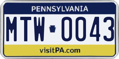 PA license plate MTW0043