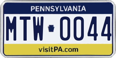 PA license plate MTW0044