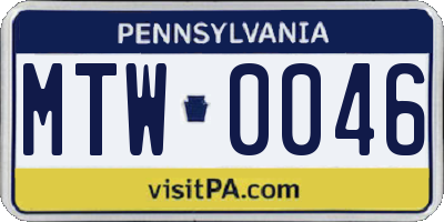 PA license plate MTW0046