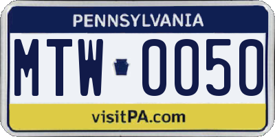 PA license plate MTW0050