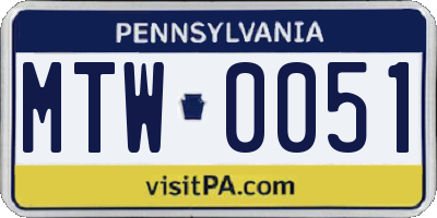 PA license plate MTW0051