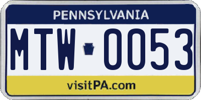 PA license plate MTW0053