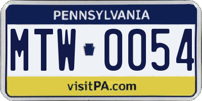 PA license plate MTW0054