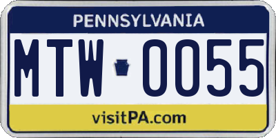 PA license plate MTW0055