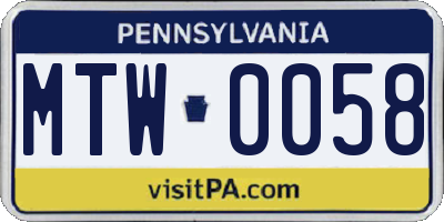 PA license plate MTW0058