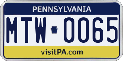 PA license plate MTW0065