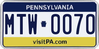 PA license plate MTW0070