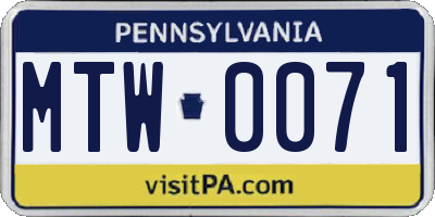 PA license plate MTW0071