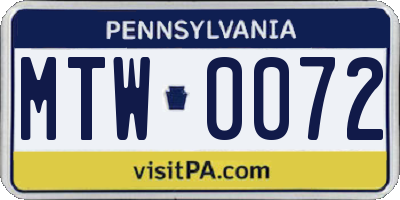 PA license plate MTW0072