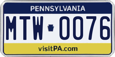 PA license plate MTW0076