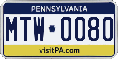 PA license plate MTW0080