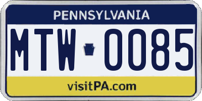 PA license plate MTW0085