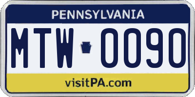 PA license plate MTW0090