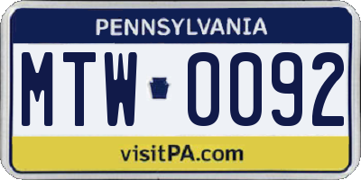 PA license plate MTW0092