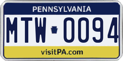 PA license plate MTW0094