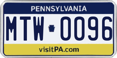 PA license plate MTW0096