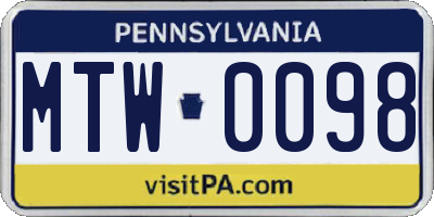 PA license plate MTW0098