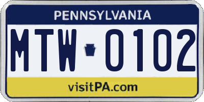 PA license plate MTW0102