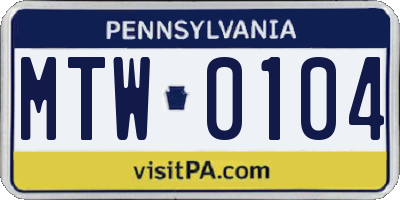PA license plate MTW0104