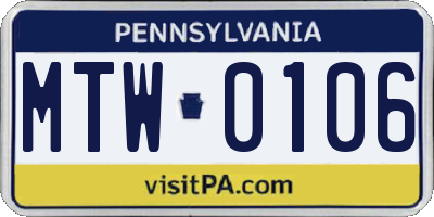 PA license plate MTW0106