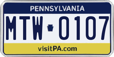 PA license plate MTW0107