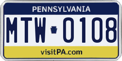 PA license plate MTW0108