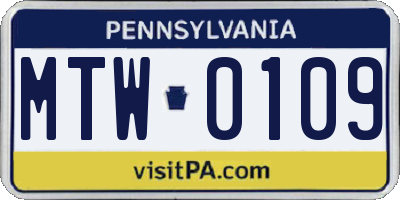 PA license plate MTW0109