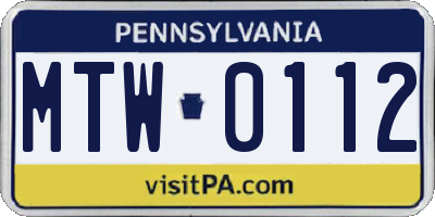PA license plate MTW0112