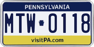 PA license plate MTW0118